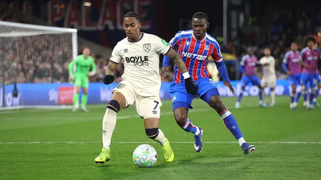 West Ham United's Crysencio Summerville and Crystal Palace's Tyrick Mitchell