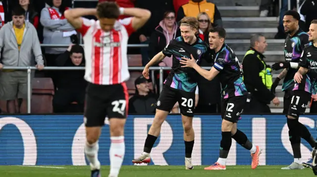 Sam Bell celebrates Bristol City's goal at Southampton