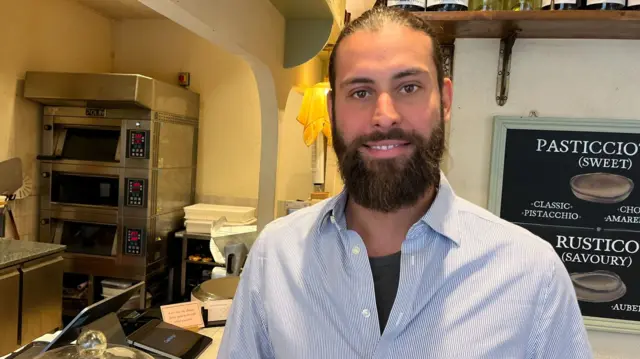 Gianluca Capilungo at the cafe he owns near Covent Garden station
