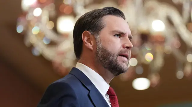 JD Vance speaks during a news conference after meeting with representatives from Pakistan and Iran on 12 April.