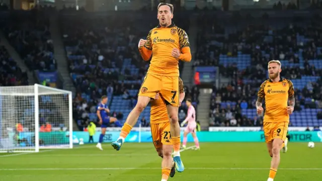 Hull goalscorer Liam Millar jumps for joy