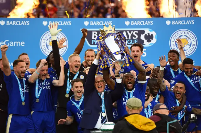 Leicester lift Premier League trophy in 2016