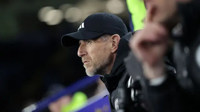 Leicester boss Gary Rowett looks across the pitch at the King Power Stadium