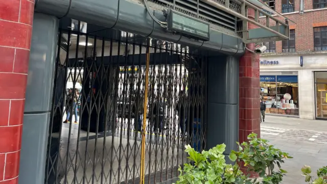 Shutters closed at Covent Garden Tube station