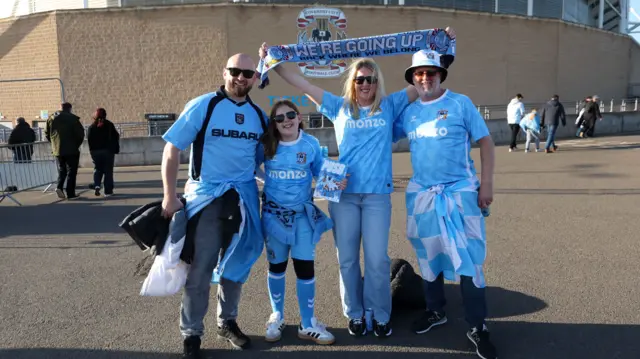 Coventry fans pose outside the CBS Arena