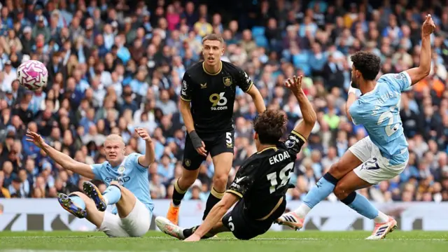 Matheus Nunes of Manchester City scores his team's second goal