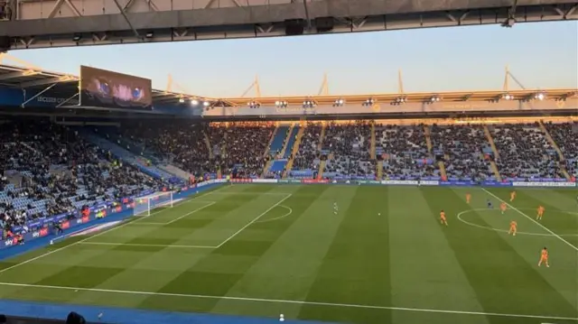 A photo of the King Power away and home fans after KO