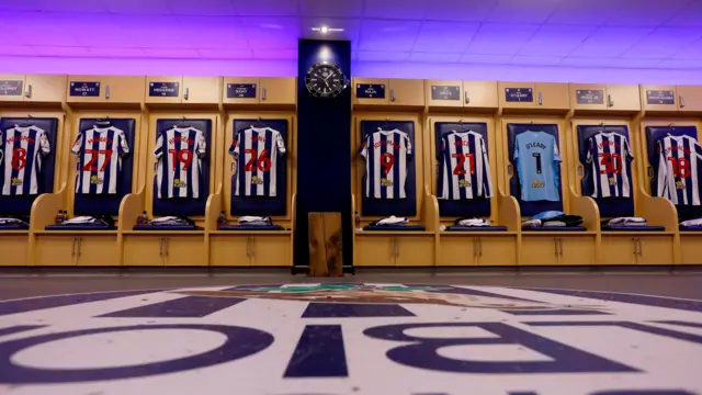 Inside the West Brom dressing room with shirts hanging up before kick-off against Watford