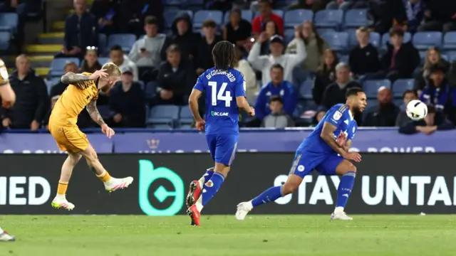 Oli McBurnie scores Hull's equaliser at Leicester