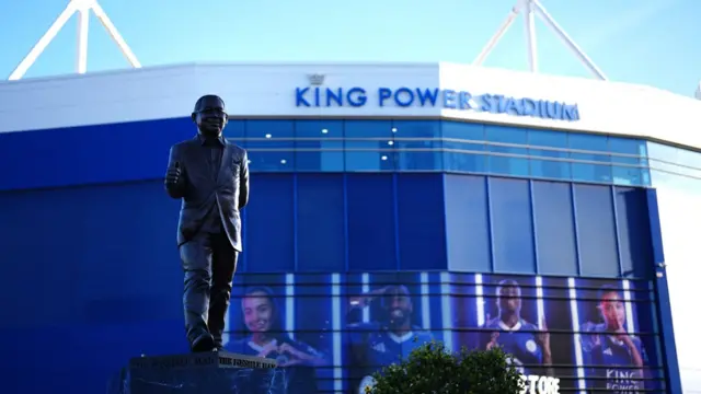 A general view of the statue outside the King Power Stadium of former owner of Leicester City Vichai Srivaddhanaprabha