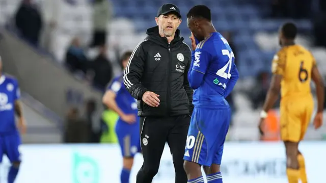 Leicester boss Gary Rowett at full-time after relegation is confirmed