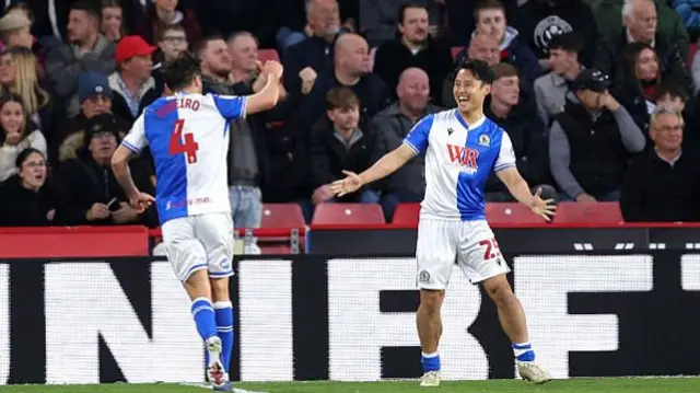 Ryoya Morishita celebrating his goal for Blackburn