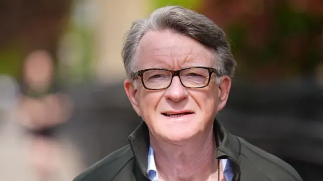 Peter Mandelson pictured walking his dog on Tuesday