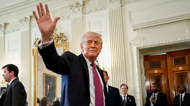 US President Donald Trump departs after speaking in the State Dining Room of the White House in Washington, DC, US, on Tuesday, April 21, 2026