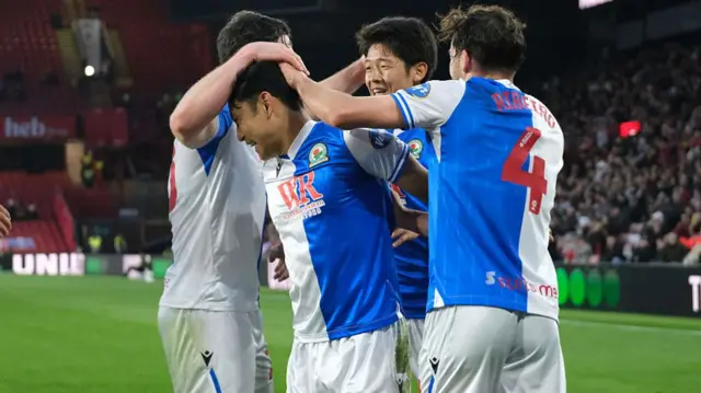 Blackburn Rovers' Ryoya Morishita celebrates scoring his side's second goal