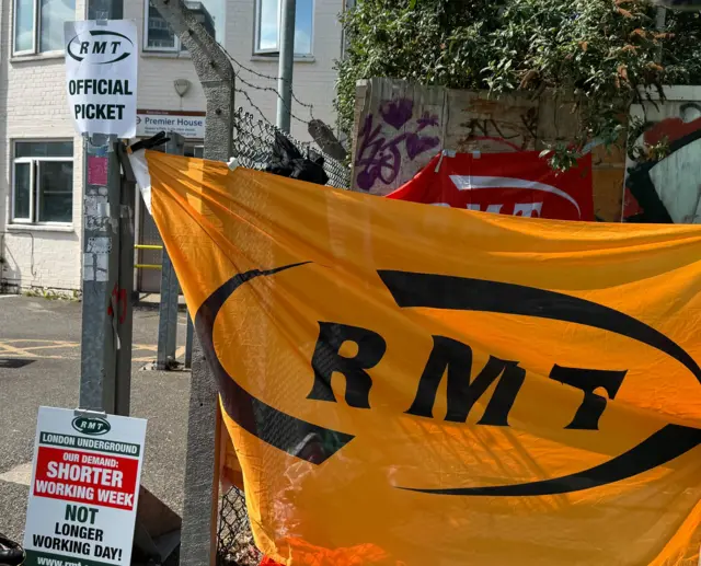 RMT signs and banners at a picket line