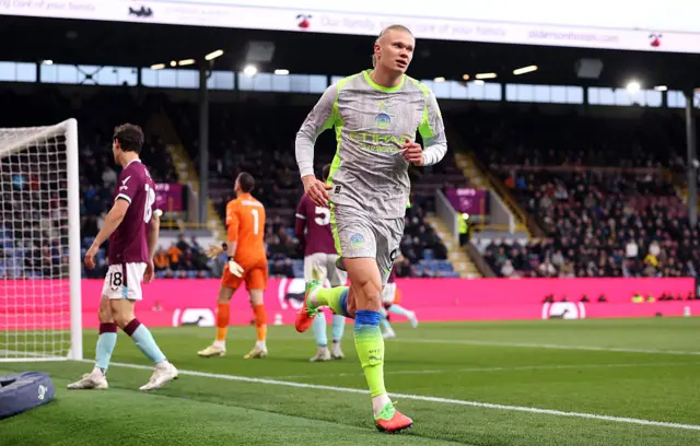 Erling Haaland of Manchester City celebrates scoring his team's first goal