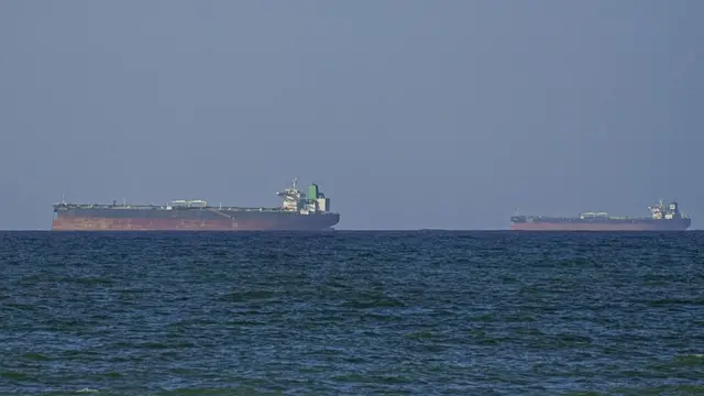 A view of the vessels heading towards the Strait of Hormuz following the two-week temporary ceasefire reached between the United States and Iran on the condition that the strait be reopened, seen in Oman on April 08, 2026.