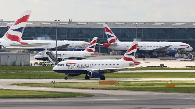 Planes waiting at Heathrow Airport