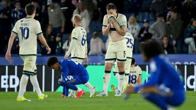 Millwall and Leicester players look dejected at full-time