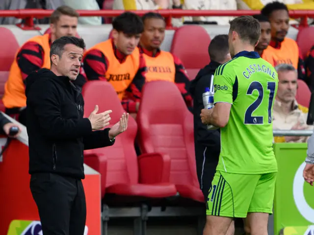 Fulham manager Marco Silva (left) shouts instructions to Timothy Castagne