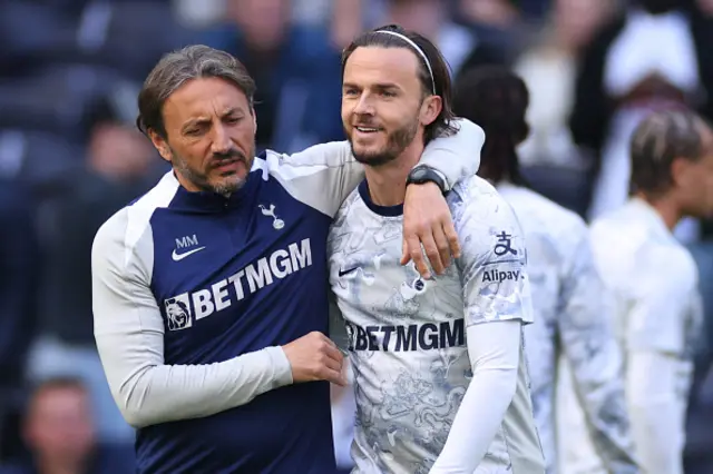 James Maddison of Tottenham Hotspur with First team fitness coach, Marcattilio Marcattilii