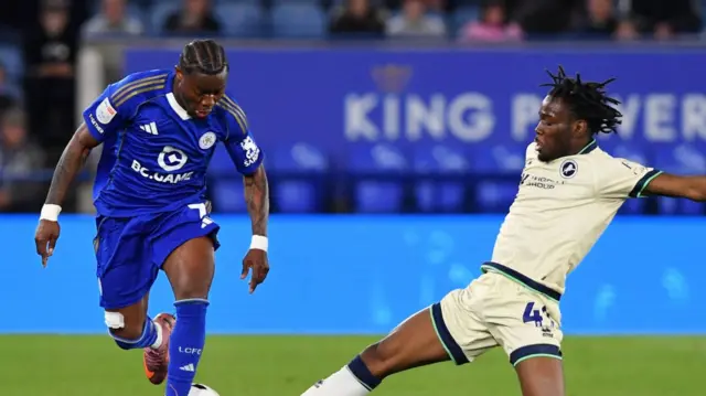 Abdul Fatawu in action for Leicester against Millwall