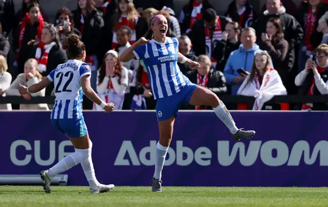 Hayes celebrates her goal v Arsenal