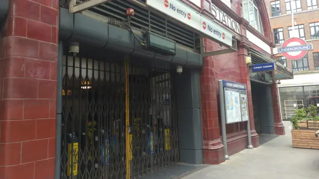 Shuttered entrance to Covent Garden station