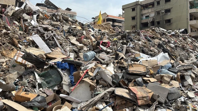 A huge pile of rubble from ruined buildings