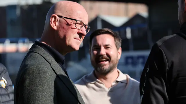 John Swinney met actor Martin Compston at Morton's Cappielow ground earlier