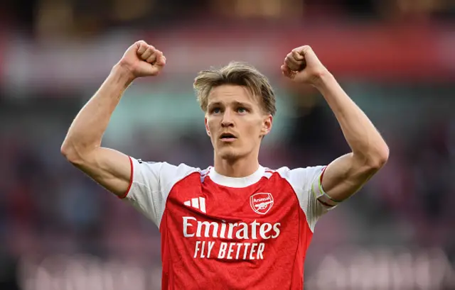 Martin Odegaard of Arsenal celebrates victory