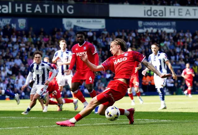 Ipswich's Jack Clarke misses a chance at West Brom