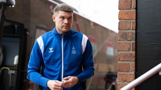 Kilmarnock's Max Stryjek arrives during a William Hill Premiership match between Aberdeen and Kilmarnock at Pittodrie Stadium, on April 25, 2026, in Aberdeen, Scotland