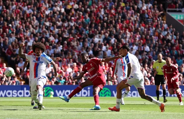 Alexander Isak of Liverpool scores his team's first goal