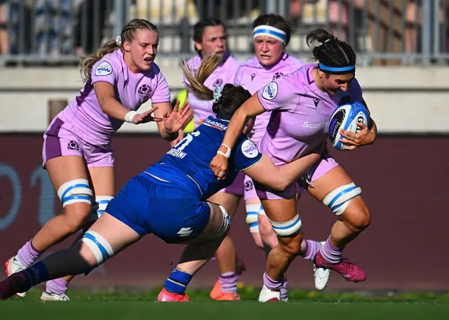 Scotland players running for the try line