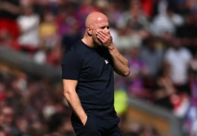 Arne Slot, Manager of Liverpool, reacts