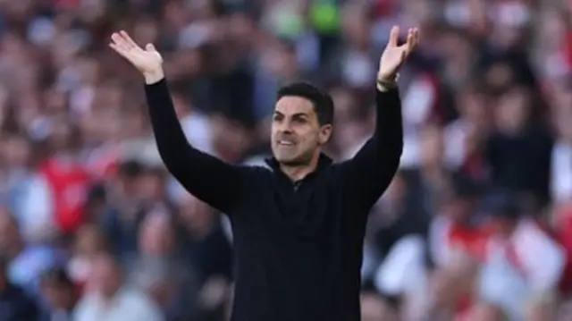 Mikel Arteta, Manager of Arsenal, reacts on the sidelines