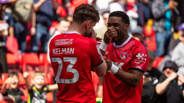 Charlie Kelman celebrates giving Charlton the lead against Hull