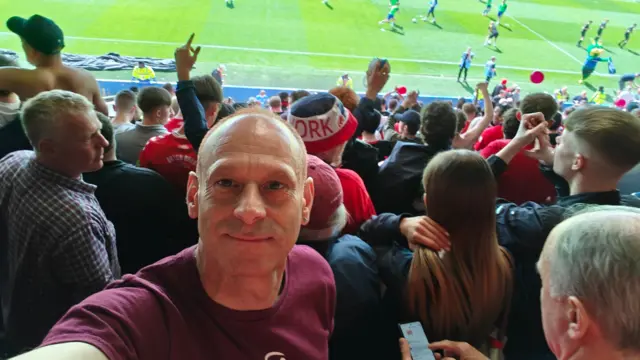 York fan Peter takes a selfie inside Spotland