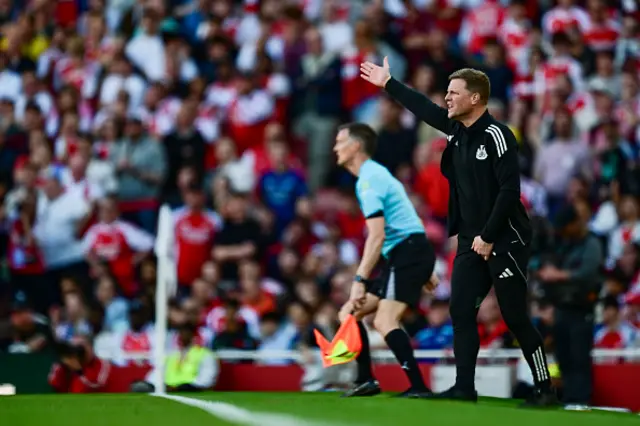 Newcastle United Head Coach Eddie Howe gestures from the sidelines