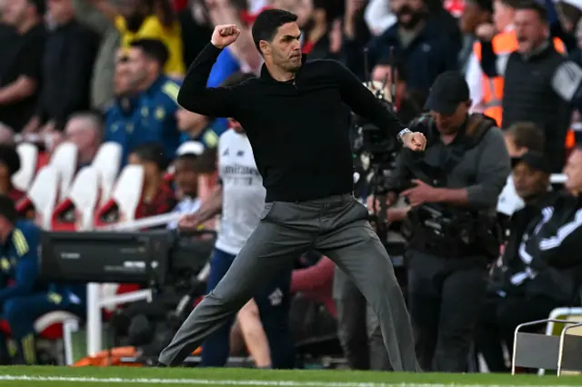 Mikel Arteta celebrates at the final whistle