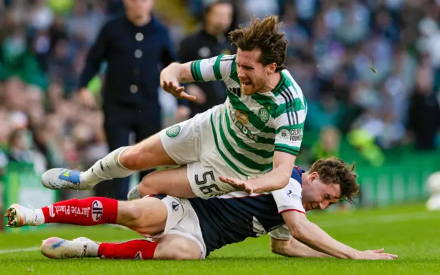 Celtic's Anthony Ralston (L) and Falkirk's Connor Allan