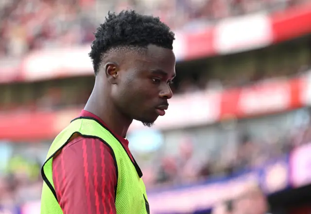 Bukayo Saka of Arsenal looks down