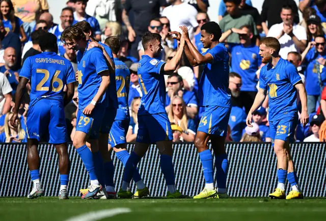 Birmingham City celebrate Jhon Solis' goal against Bristol City