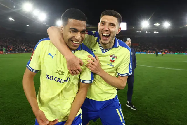 Southampton celebrate win over Arsenal