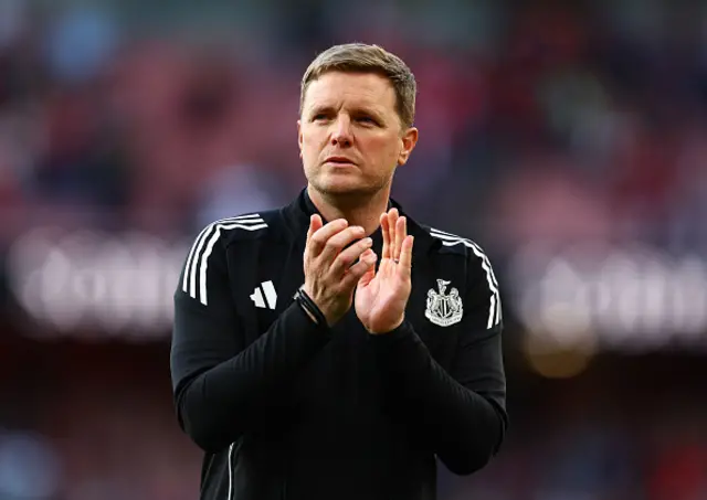 Eddie Howe, Manager of Newcastle United, applauds the fans