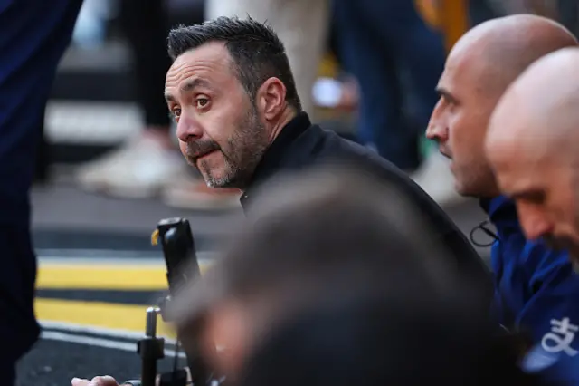 Roberto De Zerbi, Manager of Tottenham Hotspur looks on