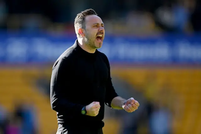 Roberto De Zerbi, Manager of Tottenham Hotspur, celebrates victory