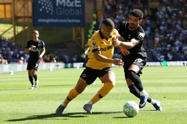 Dominic Solanke with Wolverhampton Wanderers' Brazilian midfielder Joao Gomes